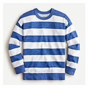 NWT J. Crew Cotton Terry Relaxed-Fit Pullover in Blue and White Rugby Stripe